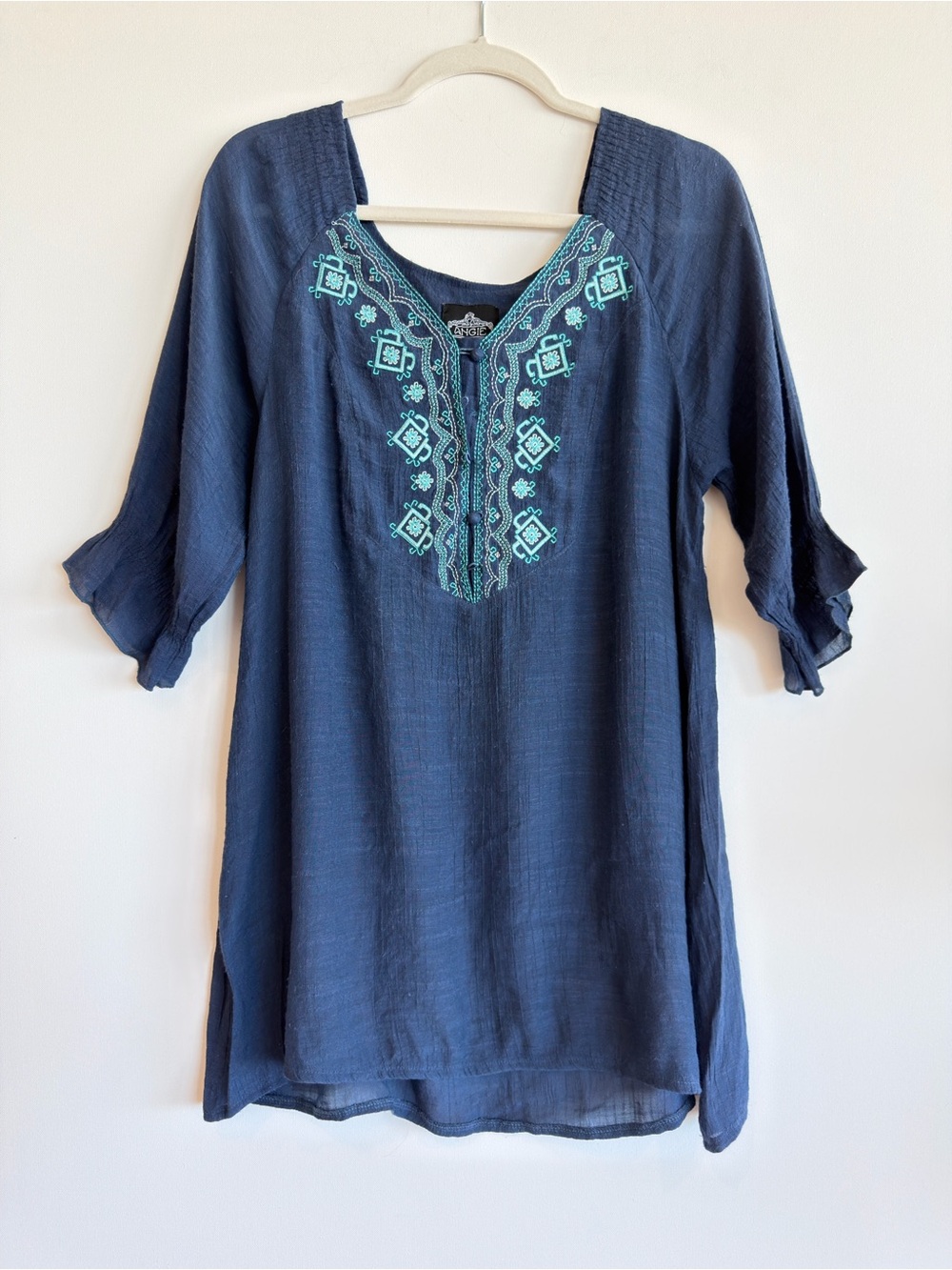 Angie navy embroidered boho tunic, size S